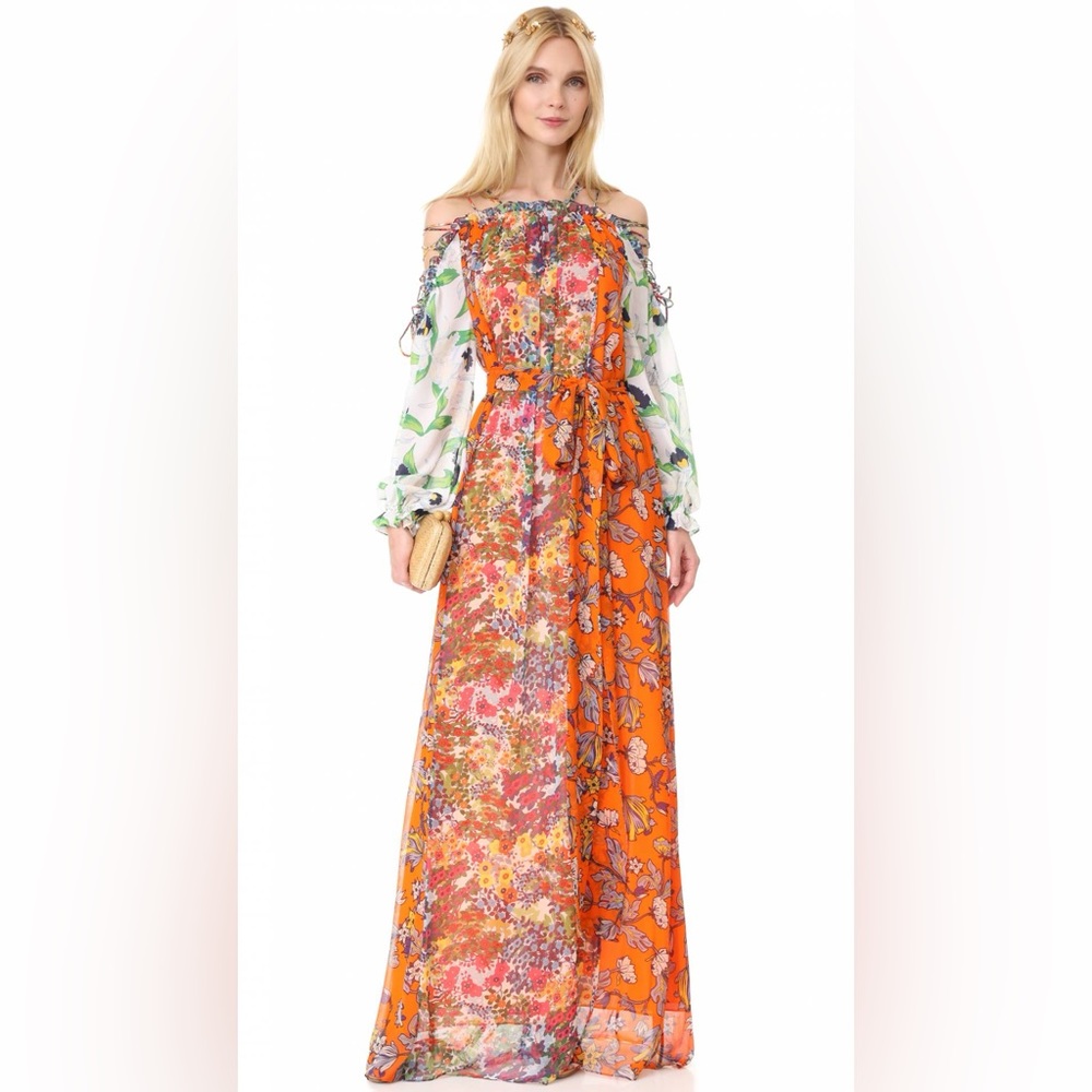 Tory Burch Shasta Floral Maxi Dress Orange Runway